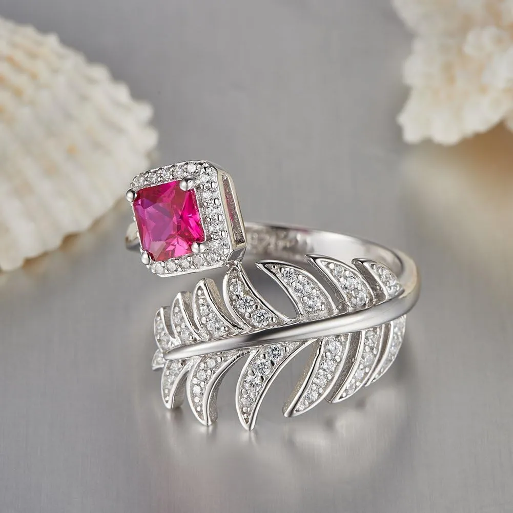 Trendy Feather Rings for Women 925 Sterling Silver Knuckle Stacking Finger Statement Ring CZ Jewelry Gift