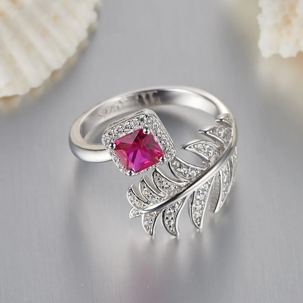 Trendy Feather Rings for Women 925 Sterling Silver Knuckle Stacking Finger Statement Ring CZ Jewelry Gift