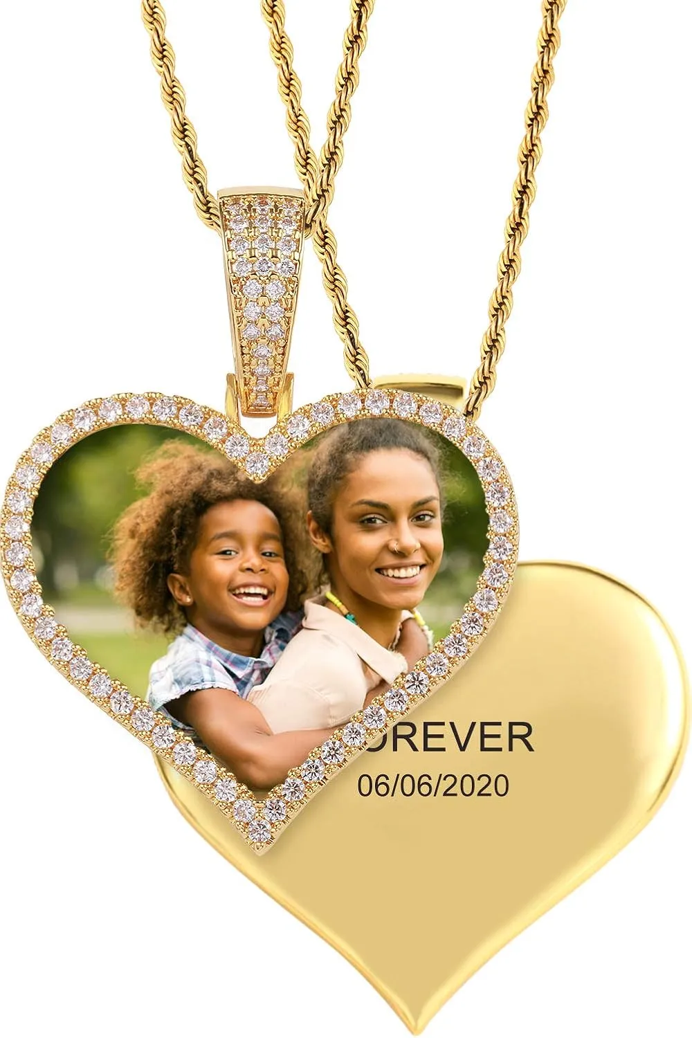 TUHE Custom Picture Necklace Personalized Photo Necklace For Men Women 18k Gold Plated Customized Memory Heart Picture Pendant Hip Hop Rip Chain