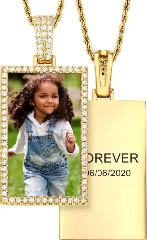 TUHE Custom Picture Necklaces For Men Women 18K Gold Plated Personalized Photo Pendant Customized Square Engraved Memorial Rip Chain Silver Diamond Dog Tag Birthday Gifts For Him/Her