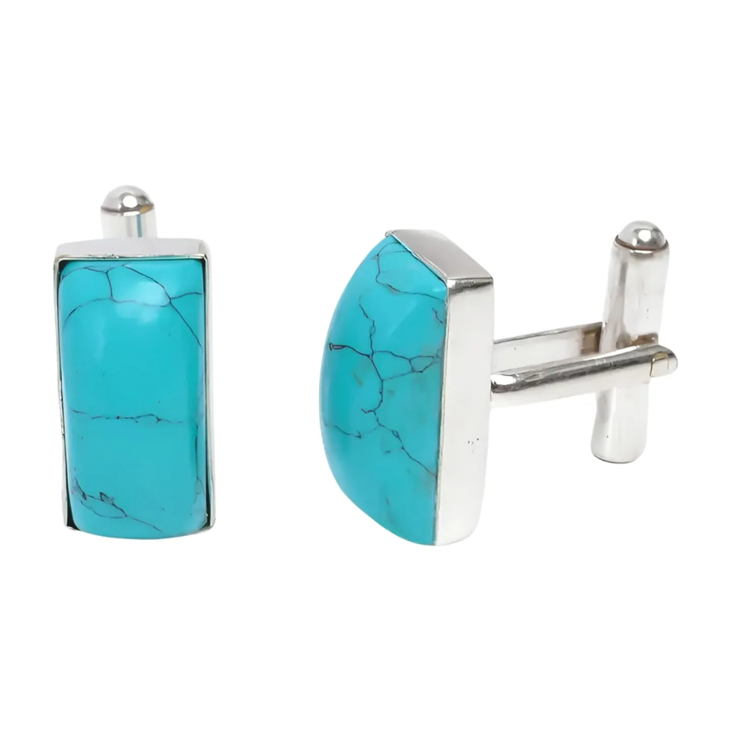 Turquoise Cuff Links | Natural Gemstone Cuff Links | 925 Sterling Silver Wedding Cuff Links | Men's Cuff Links | Handcrafted Cuff Links (Sterling Silver)