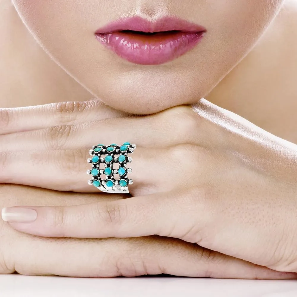Turquoise Ring Sterling Silver 925 Genuine Gemstones Size 6 to 11