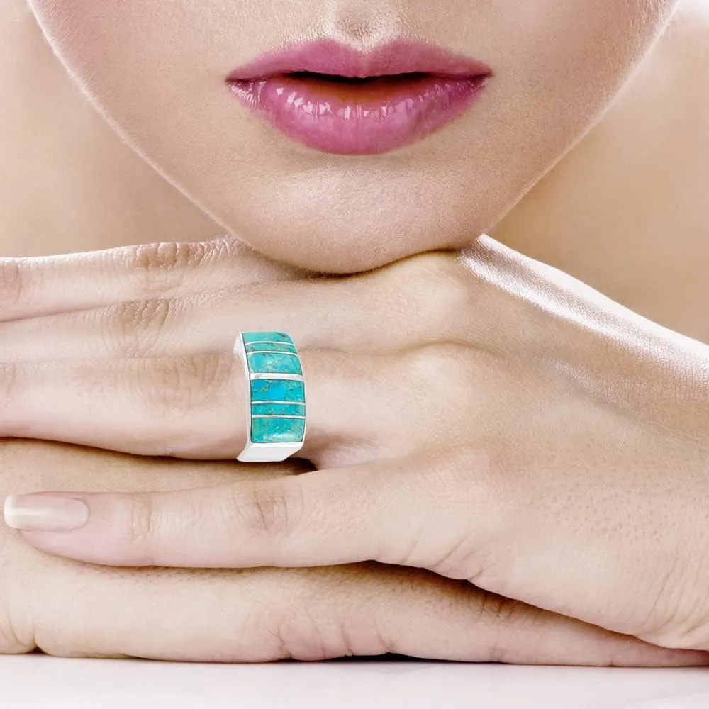 Turquoise Ring Sterling Silver 925 Genuine Gemstones Size 6 to 14