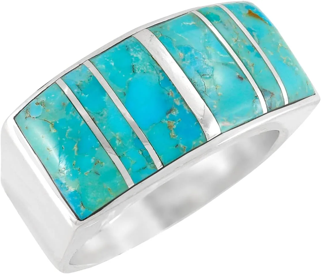 Turquoise Ring Sterling Silver 925 Genuine Gemstones Size 6 to 14