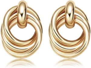 Twisted Earrings Round Double Circle Stud Earrings Statement Chunky Polished Drop Hoop Earrings For Women