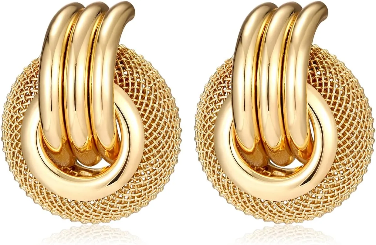 Twisted Earrings Round Double Circle Stud Earrings Statement Chunky Polished Drop Hoop Earrings For Women
