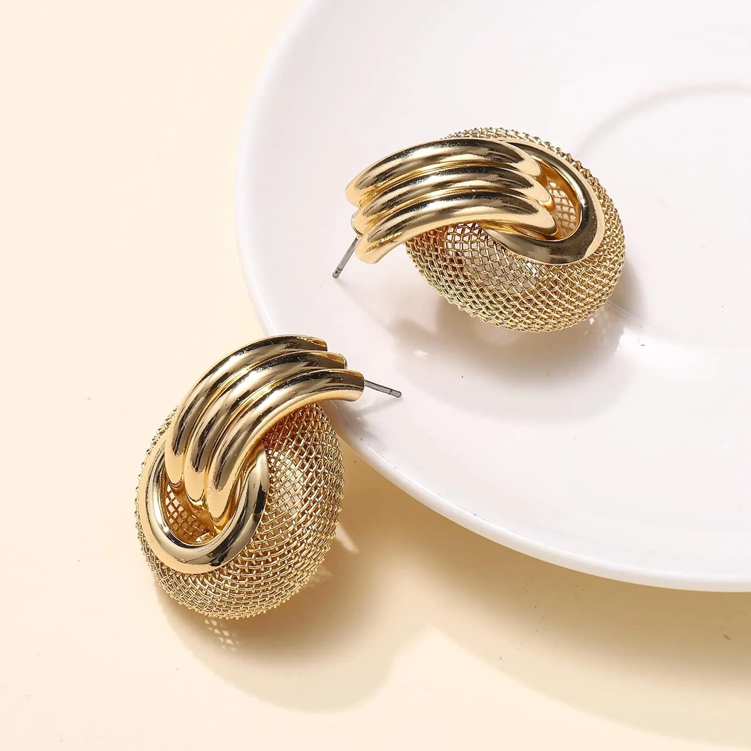 Twisted Earrings Round Double Circle Stud Earrings Statement Chunky Polished Drop Hoop Earrings For Women