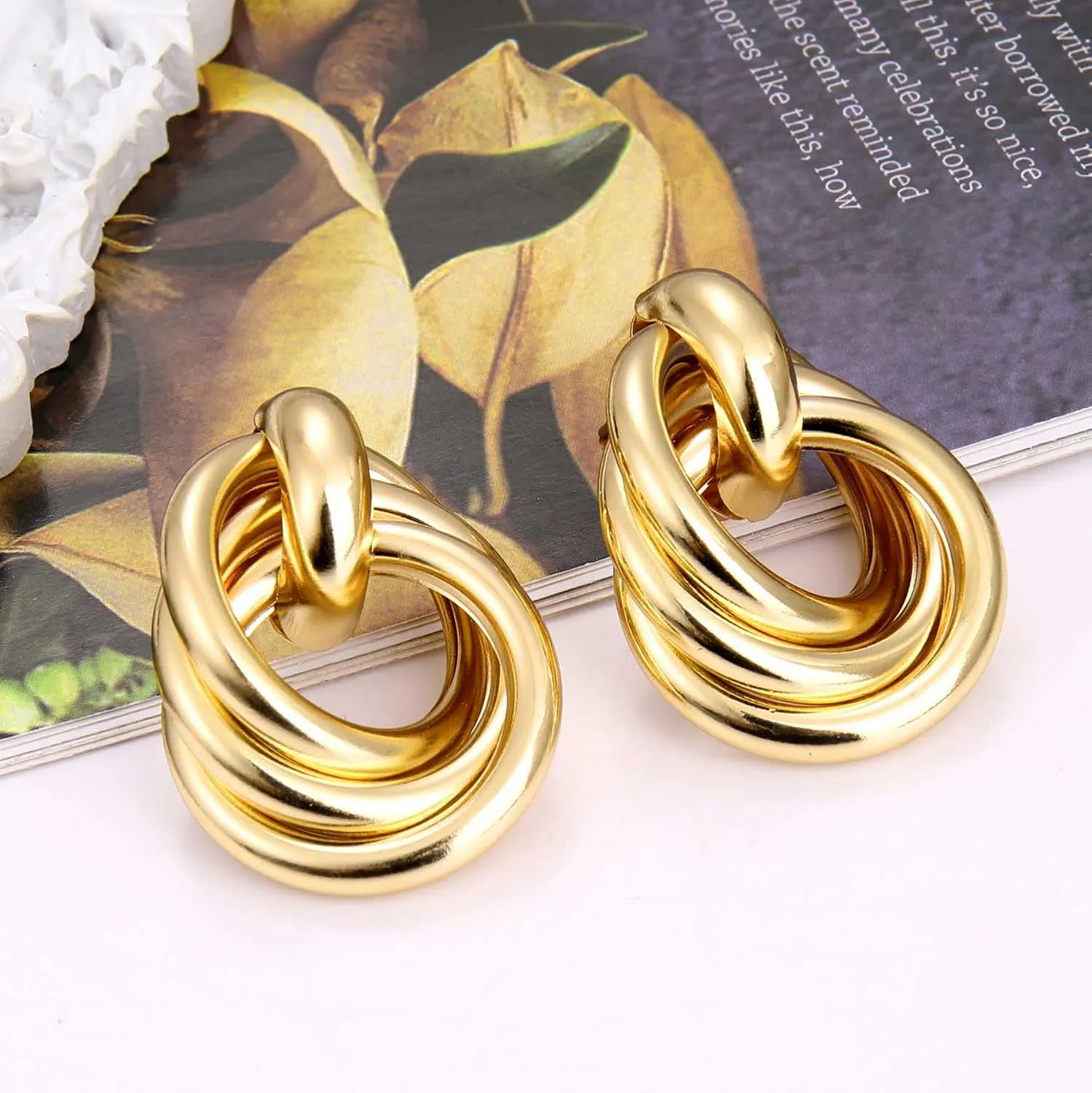 Twisted Earrings Round Double Circle Stud Earrings Statement Chunky Polished Drop Hoop Earrings For Women