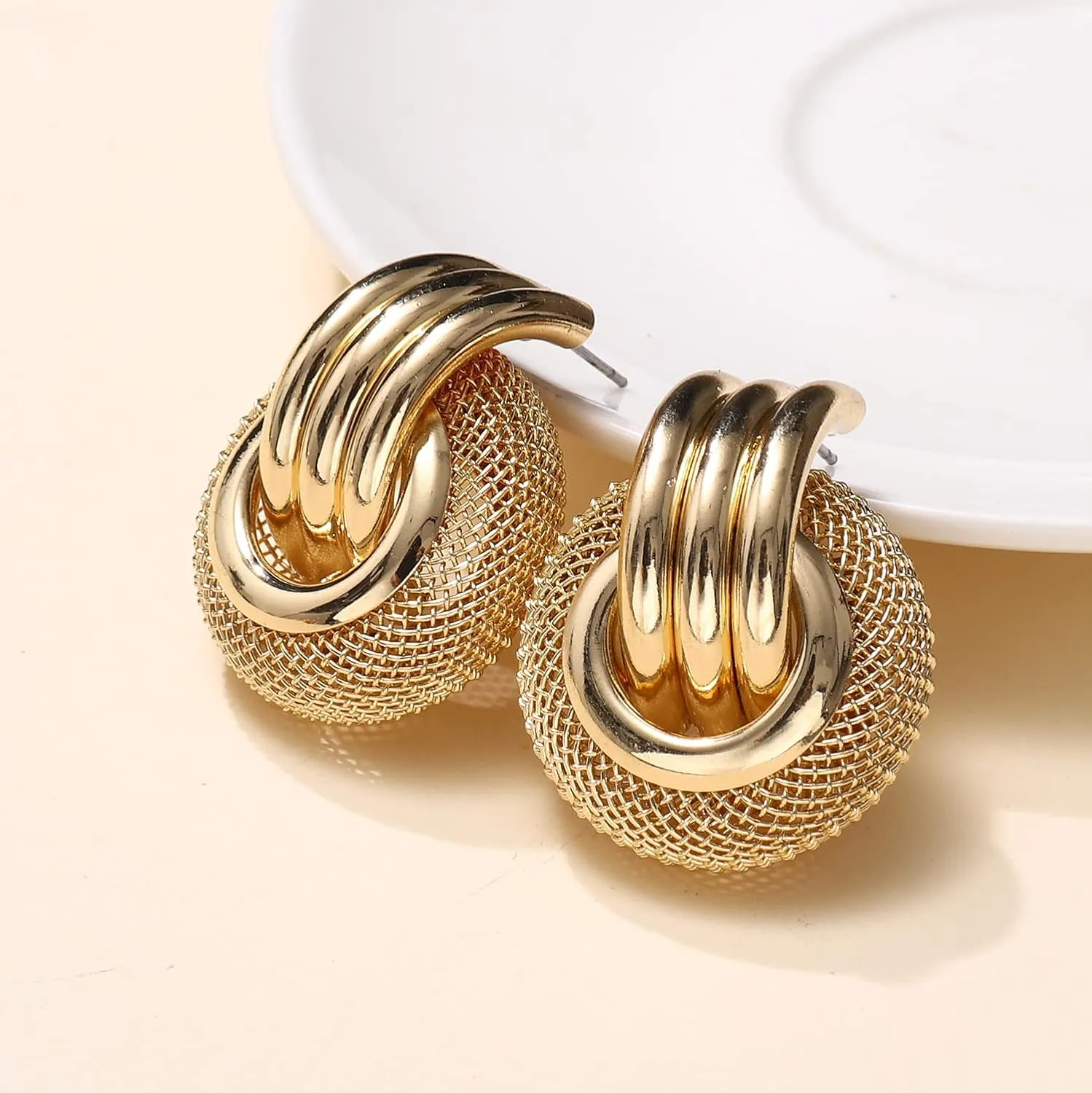 Twisted Earrings Round Double Circle Stud Earrings Statement Chunky Polished Drop Hoop Earrings For Women