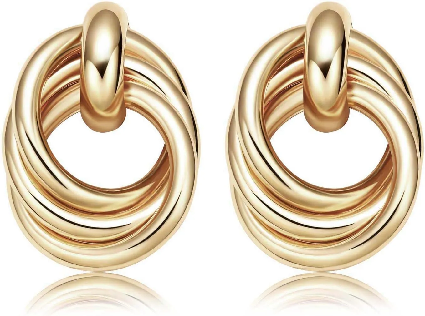 Twisted Earrings Round Double Circle Stud Earrings Statement Chunky Polished Drop Hoop Earrings For Women
