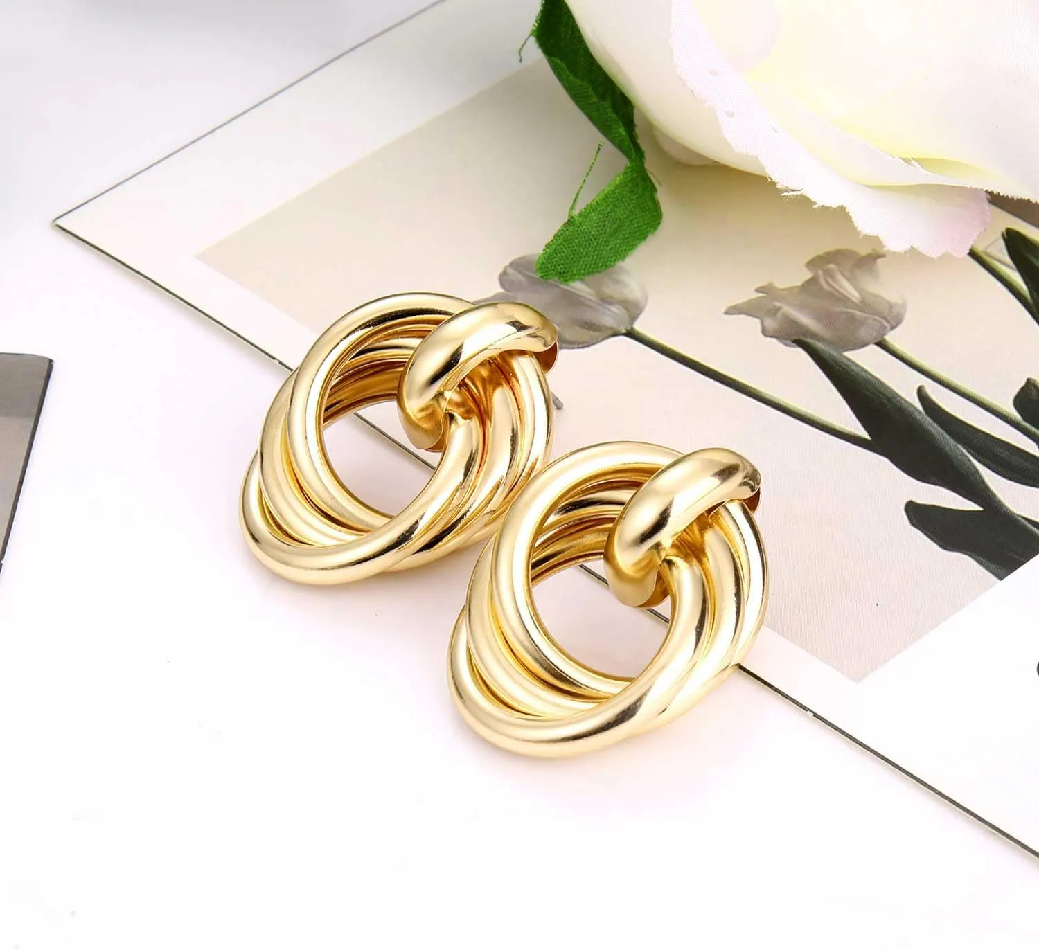 Twisted Earrings Round Double Circle Stud Earrings Statement Chunky Polished Drop Hoop Earrings For Women