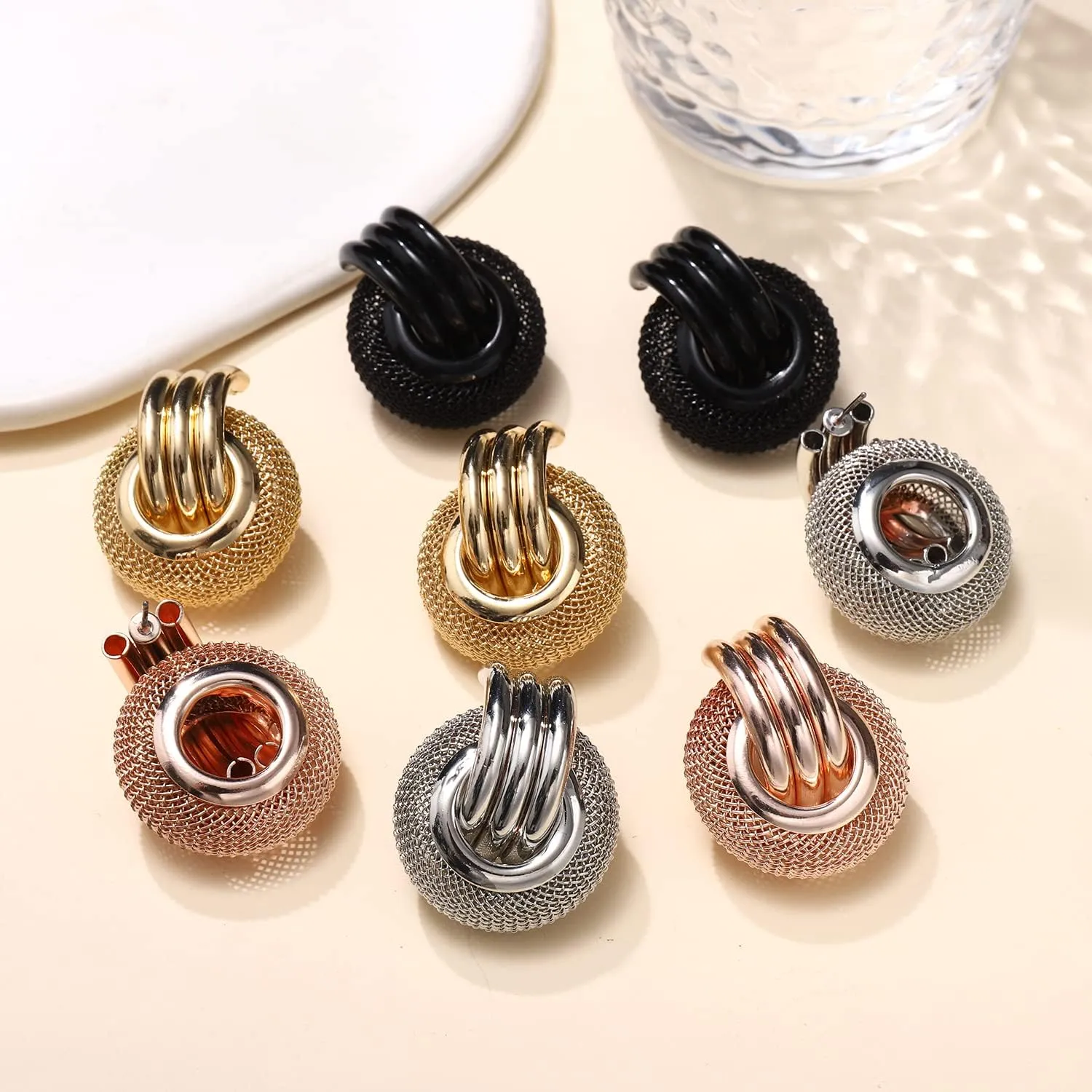 Twisted Earrings Round Double Circle Stud Earrings Statement Chunky Polished Drop Hoop Earrings For Women