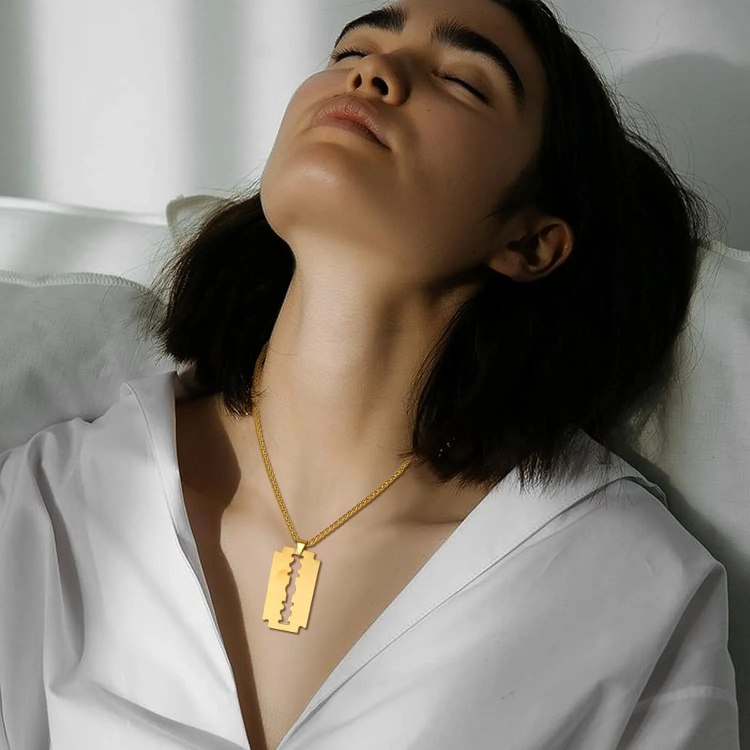 U7 Punk Necklaces Stainless Steel 18K Gold Plated Large Hip Hop Dagger/Knife/Sword/Steampunk Gear/Large Razor Blade Pendant Necklace for Men Women, Chain 22-24 Inches
