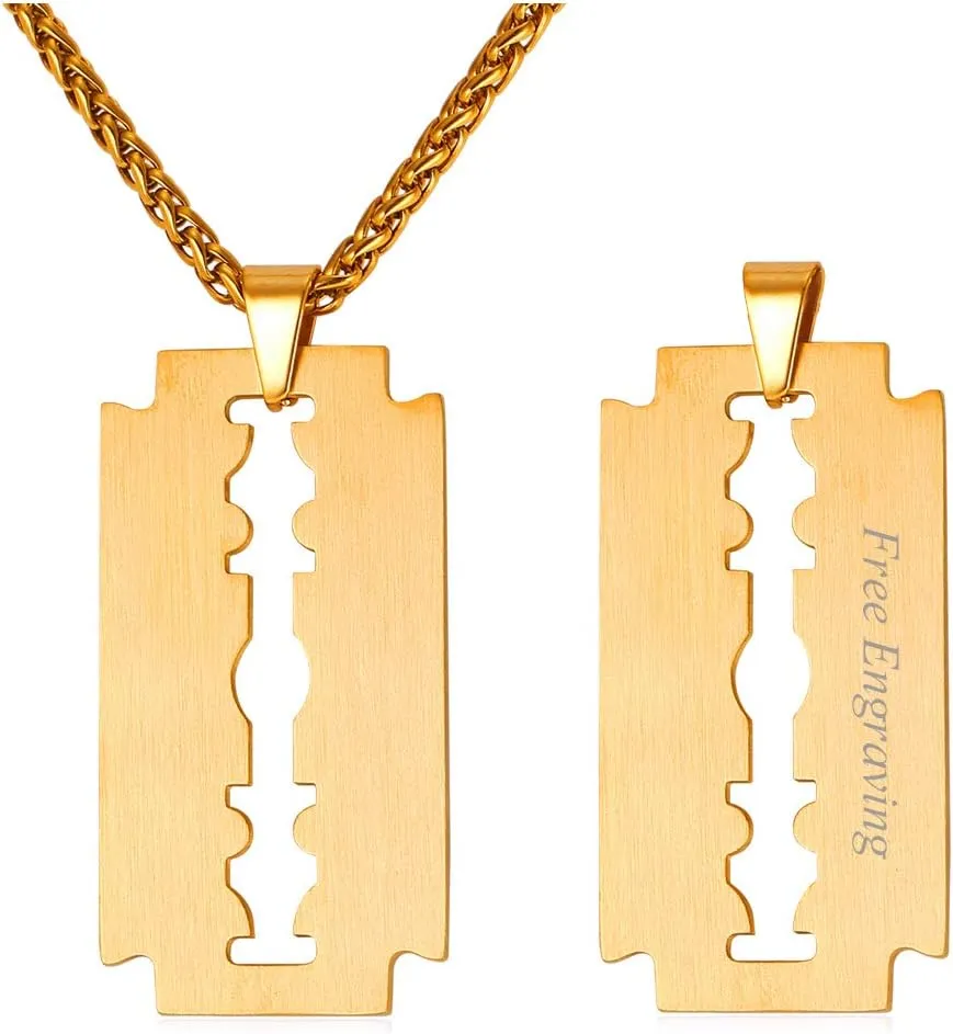 U7 Punk Necklaces Stainless Steel 18K Gold Plated Large Hip Hop Dagger/Knife/Sword/Steampunk Gear/Large Razor Blade Pendant Necklace for Men Women, Chain 22-24 Inches