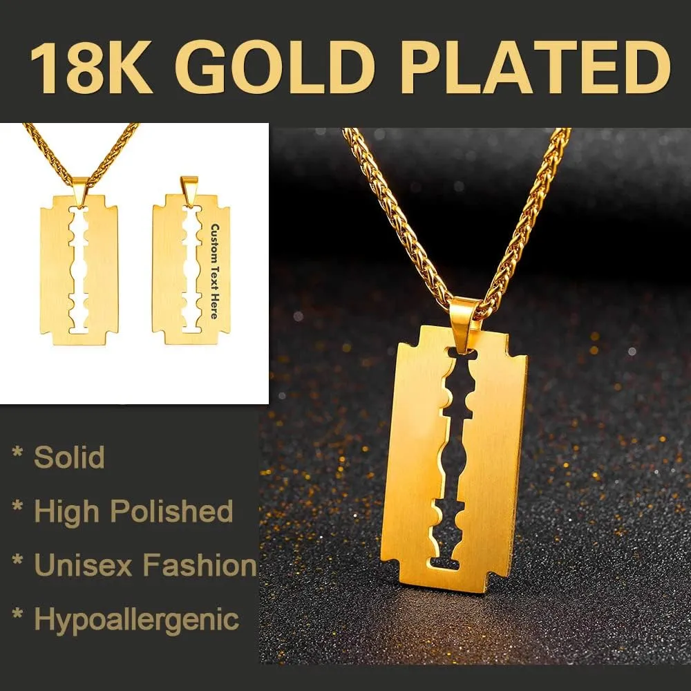 U7 Punk Necklaces Stainless Steel 18K Gold Plated Large Hip Hop Dagger/Knife/Sword/Steampunk Gear/Large Razor Blade Pendant Necklace for Men Women, Chain 22-24 Inches