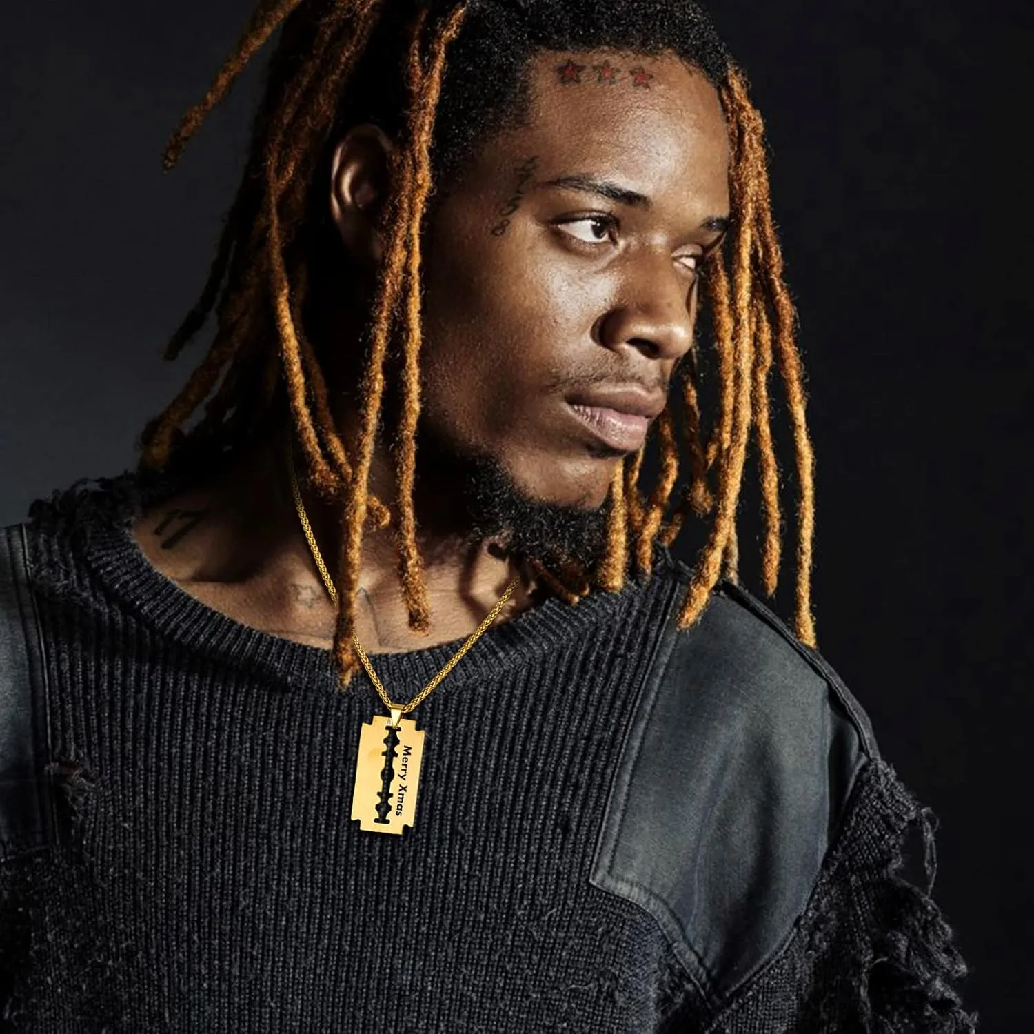 U7 Punk Necklaces Stainless Steel 18K Gold Plated Large Hip Hop Dagger/Knife/Sword/Steampunk Gear/Large Razor Blade Pendant Necklace for Men Women, Chain 22-24 Inches