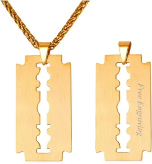 U7 Punk Necklaces Stainless Steel 18K Gold Plated Large Hip Hop Dagger/Knife/Sword/Steampunk Gear/Large Razor Blade Pendant Necklace for Men Women, Chain 22-24 Inches