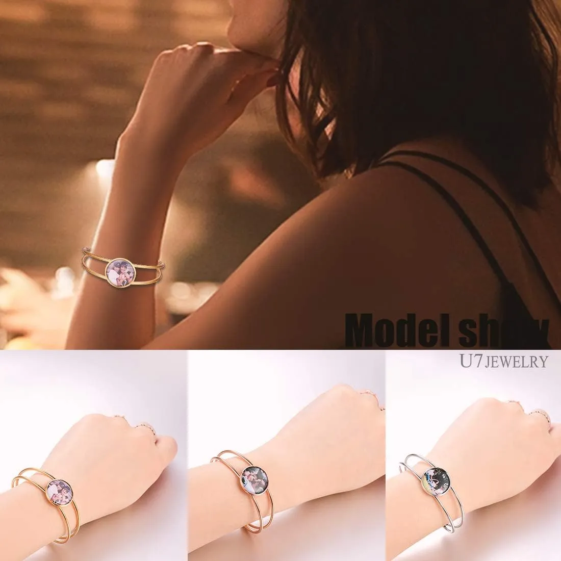 U7 Unisex Simple Cuff Bracelet 18K Real Gold Platinum Plated Fine Bracelets Fashion Jewelry Open Bangle Cuff Bracelets, Twisted or Heart Style