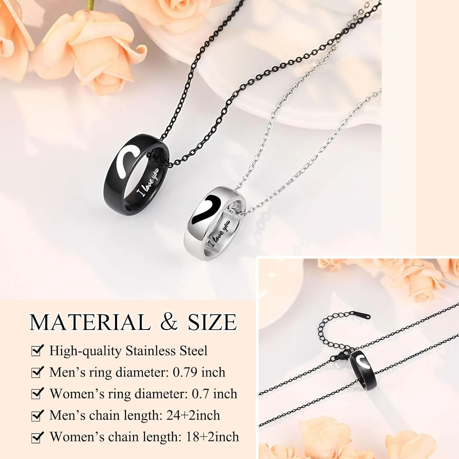 UPROMI Matching Necklace for Couples, Anniversary Engagement Wedding Valentine's Day Christmas Birthday Gifts