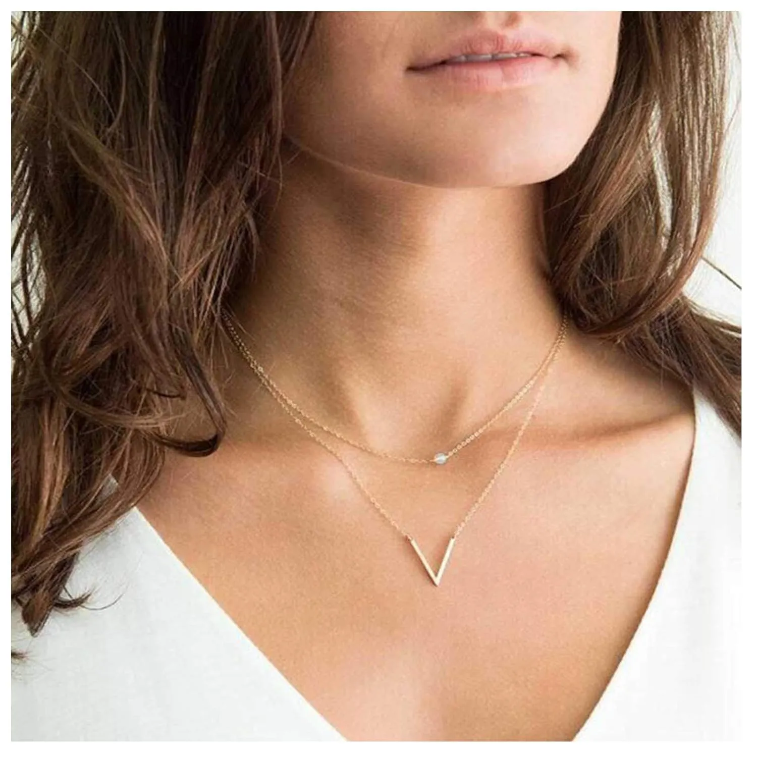 V Shape Pendant Necklace Chain Gold Layered Initial V Necklace Choker Boho Chain Necklaces(Gold)