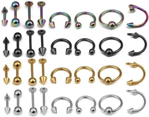 VALICLUD 32 Pcs Navel Barbell Cartilage Earring Nose Piercing Jewellery Black Earrings Jewelry Belly Ring Fish