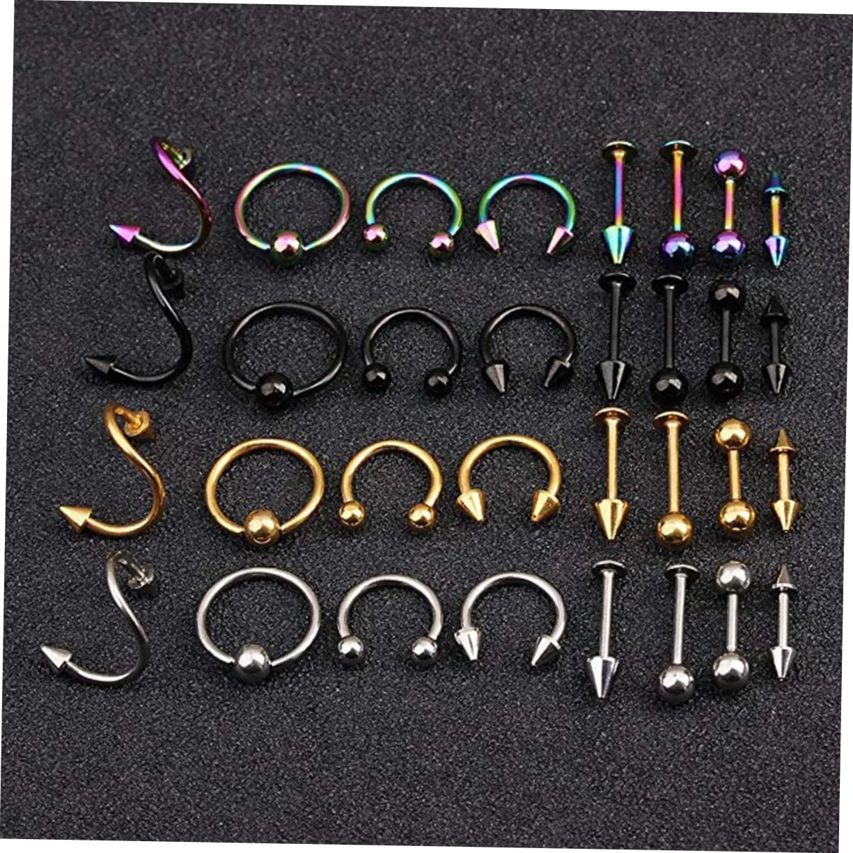 VALICLUD 32 Pcs Navel Barbell Cartilage Earring Nose Piercing Jewellery Black Earrings Jewelry Belly Ring Fish