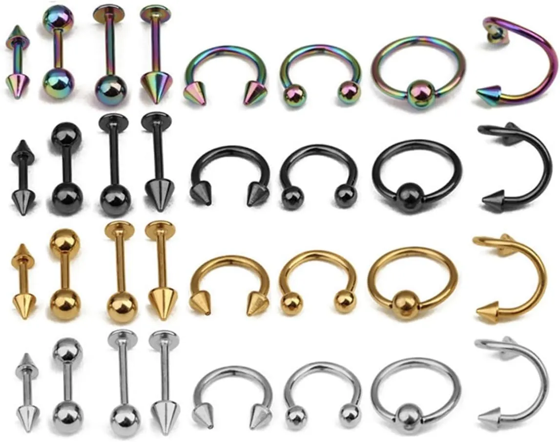VALICLUD 32 Pcs Navel Barbell Cartilage Earring Nose Piercing Jewellery Black Earrings Jewelry Belly Ring Fish