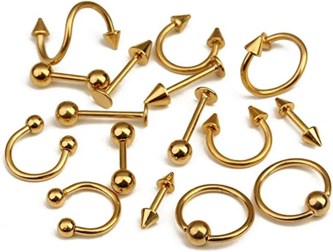 VALICLUD Tongue Bar Ring Set 16pcs Mixed Piercing Jewelry Belly Ring Jewelry Plated for Parties