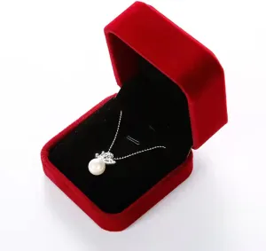 Velvet Necklace Storage Box Red Pendant Gift Case Jewelry Display Box for Anniversary Christmas Showcase