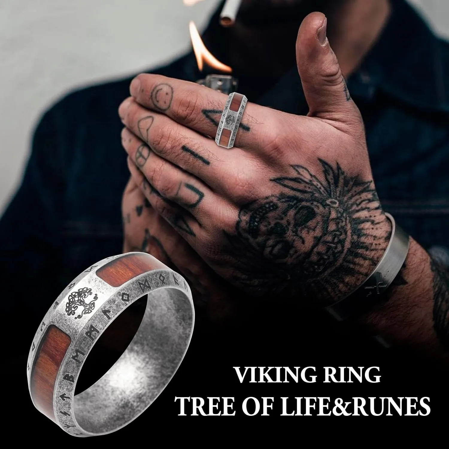 Viking Rings for Men Stainless Steel Norse Spinner Rings for Men Women, Viking Runes Band Ring Jewelry Size 8-13