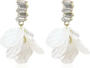 Vintage Petal Stud Earrings for Women Crystal Rose Flower Floral Drop Dangle Earrings Party Wedding Jewelry