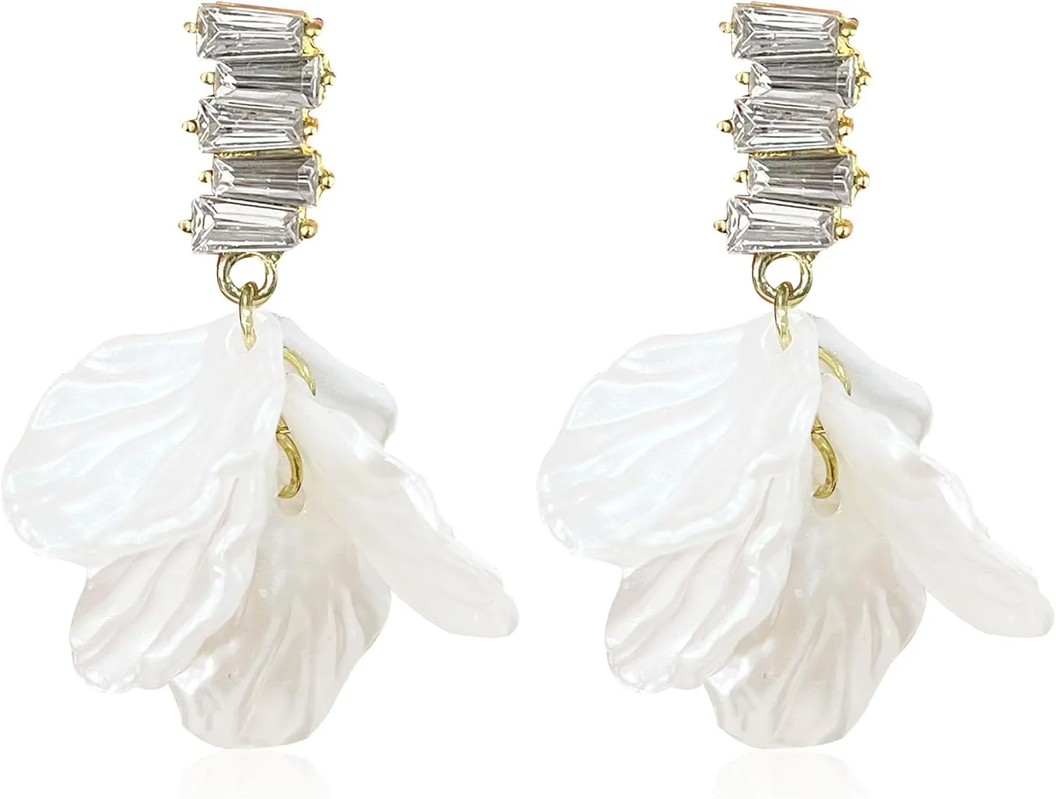 Vintage Petal Stud Earrings for Women Crystal Rose Flower Floral Drop Dangle Earrings Party Wedding Jewelry