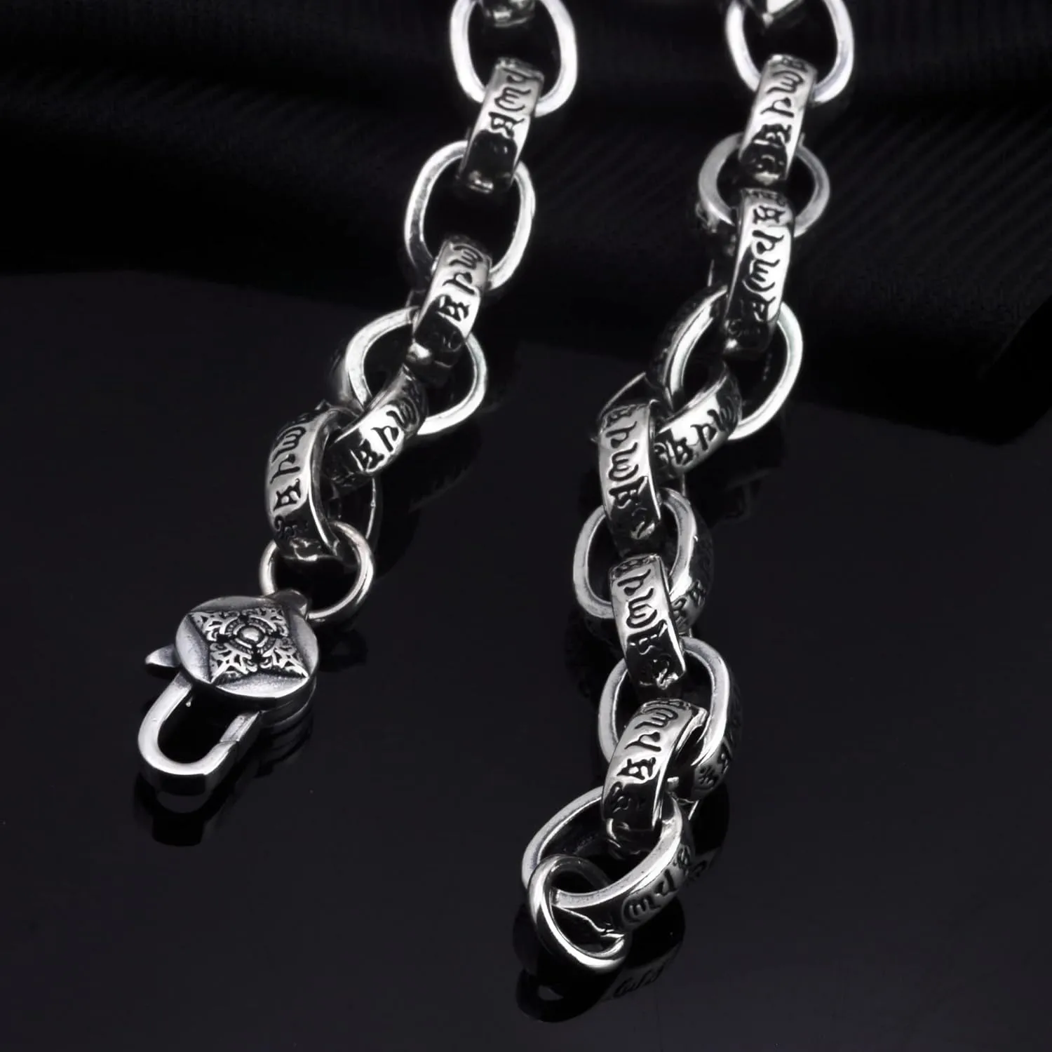 Vintage S925 Silver Six Character Mantra Bracelet,Buddhist Vajra Bracelet for Men,Tibetan Buddhist Prayer Ornament Gift