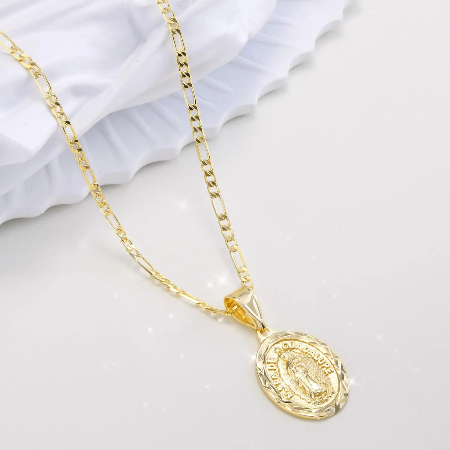 Virgin Mary Necklace for Women, 14K Gold Plated Guadalupe Necklace Mother Mary Catholic Gift, Cubic Zirconia Virgen de Guadalupe Charm Pendant Lady of Guadalupe Mexican Jewelry, 18/20/24 IN Chain