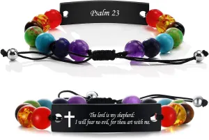 VNOX Psalm 23 Inspirational Bracelet for Men Women 7-Chakra Healing Crystals Bracelet Engarved Bible Verse Quote Bead Bracelet Encouragement Motivational Gift