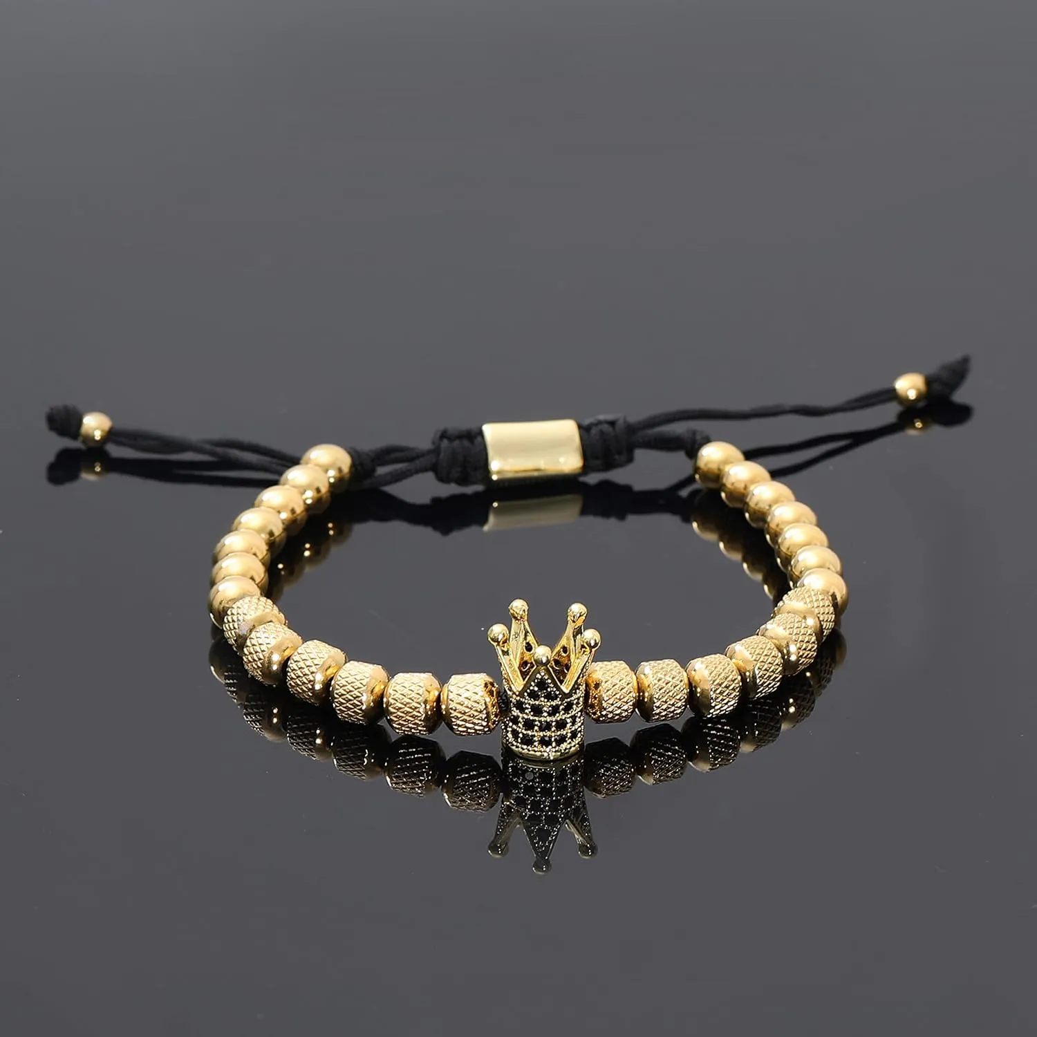 WFYOU 3PCS Stainless Steel Imperial Crown Bracelets for Men Gold Roman Numeral Bangle Bracelet Adjustable Cuff Bracelet Mens Luxury Jewelry Gifts