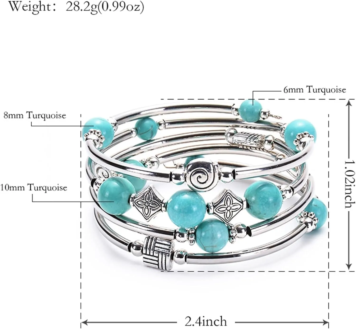 White Bracelet, Mens Bracelet Stainless Steel Beads Cubic-Zirconia Natural Stone Winding Multi-Layer for Prom Boyfriend Bracelets