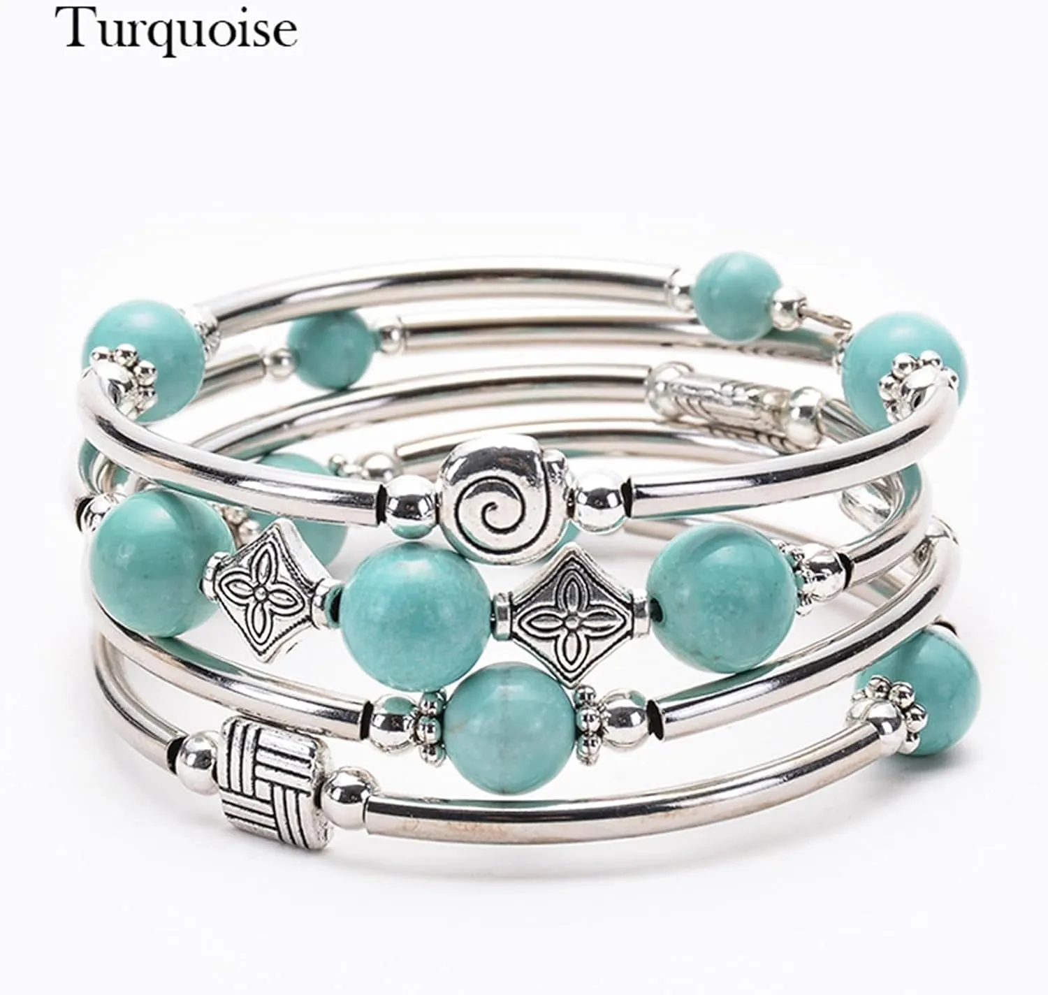 White Bracelet, Mens Bracelet Stainless Steel Beads Cubic-Zirconia Natural Stone Winding Multi-Layer for Prom Boyfriend Bracelets