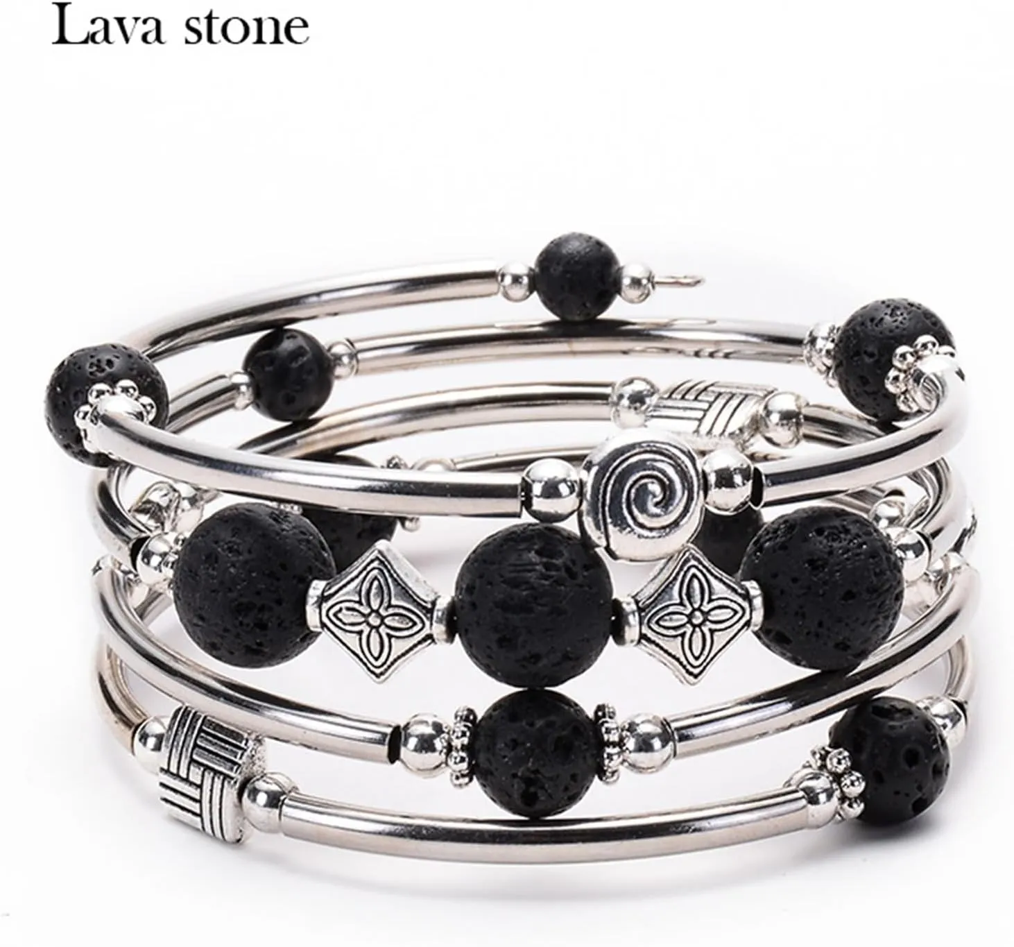 White Bracelet, Mens Bracelet Stainless Steel Beads Cubic-Zirconia Natural Stone Winding Multi-Layer for Prom Boyfriend Bracelets