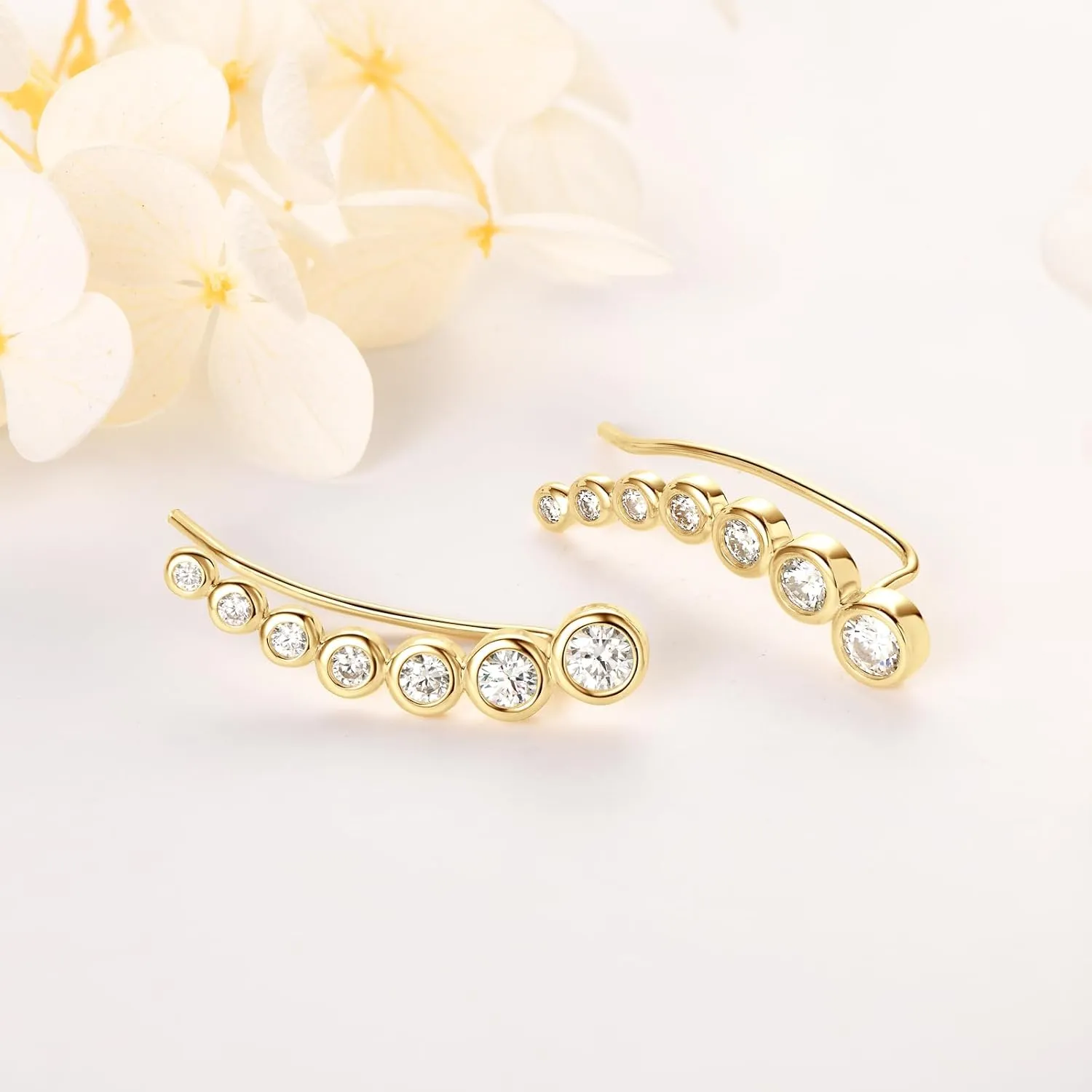 WOAINI Climber Earrings in 925 Sterling Silver with Moissanite Stones, Moissanite Ear Crawler Earrings for Women, Dainty Jewelry Diamond-Alternative Gifts