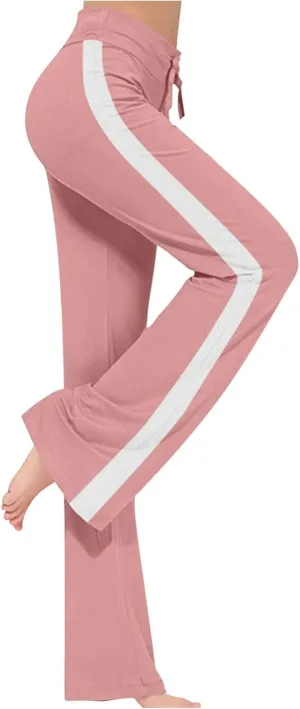 Women Comfy Soft Modal Pajama Pants Wide Leg Drawstring High Waist Stretchy Yoga Trouser Striped Casual Lounge Pant