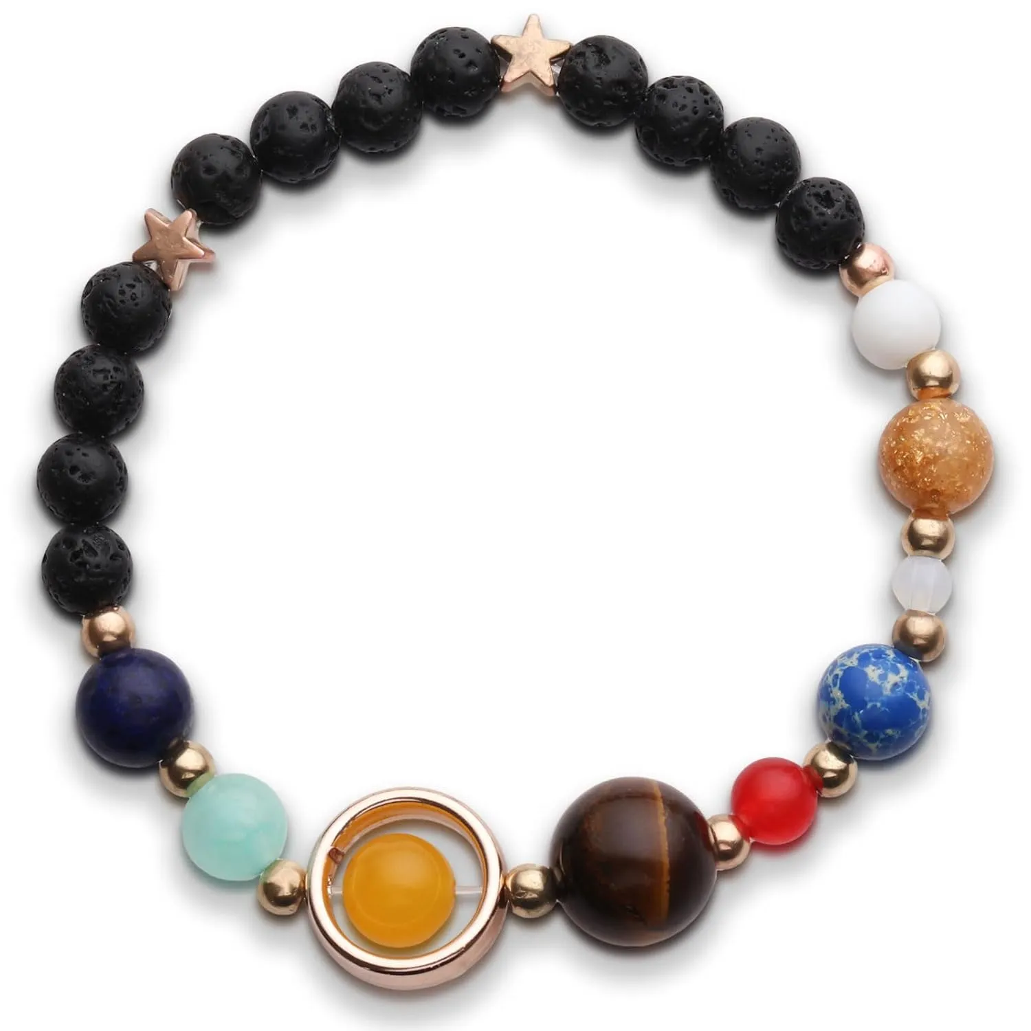 Women Natural Volcanic Stone Beads Bracelet,Solar System Bracelet Handmade Universe Galaxy The Eight Planets Guardian Star Bracelet,Elastic Stretching Bracelet,Healing Energy Gifts for Girls