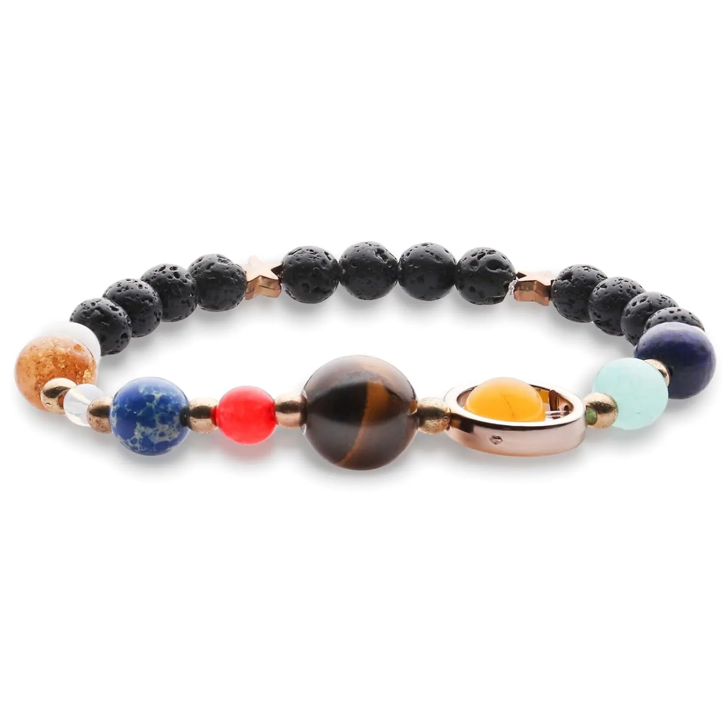 Women Natural Volcanic Stone Beads Bracelet,Solar System Bracelet Handmade Universe Galaxy The Eight Planets Guardian Star Bracelet,Elastic Stretching Bracelet,Healing Energy Gifts for Girls