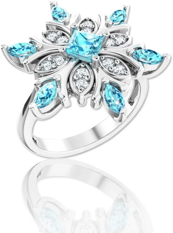 Women's 925 Sterling Silver Rhodium Plated Snowflake Gemstone Ring Prong Setting 1.12 Ct. Cubic Zirconia White Diamond Jewelry Ring Gift for Wedding Engagement Valentine's Day
