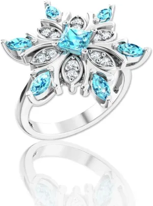 Women's 925 Sterling Silver Rhodium Plated Snowflake Gemstone Ring Prong Setting 1.12 Ct. Cubic Zirconia White Diamond Jewelry Ring Gift for Wedding Engagement Valentine's Day
