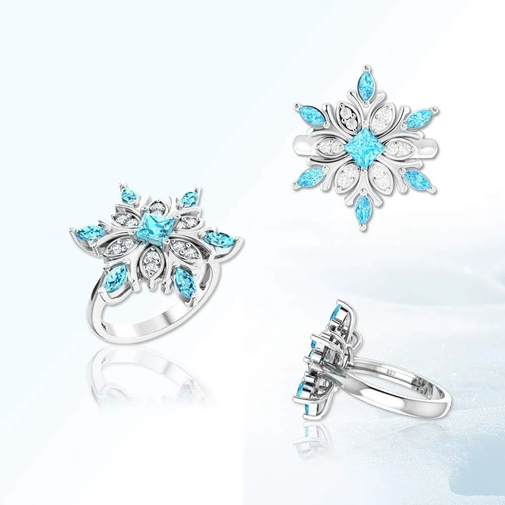Women's 925 Sterling Silver Rhodium Plated Snowflake Gemstone Ring Prong Setting 1.12 Ct. Cubic Zirconia White Diamond Jewelry Ring Gift for Wedding Engagement Valentine's Day