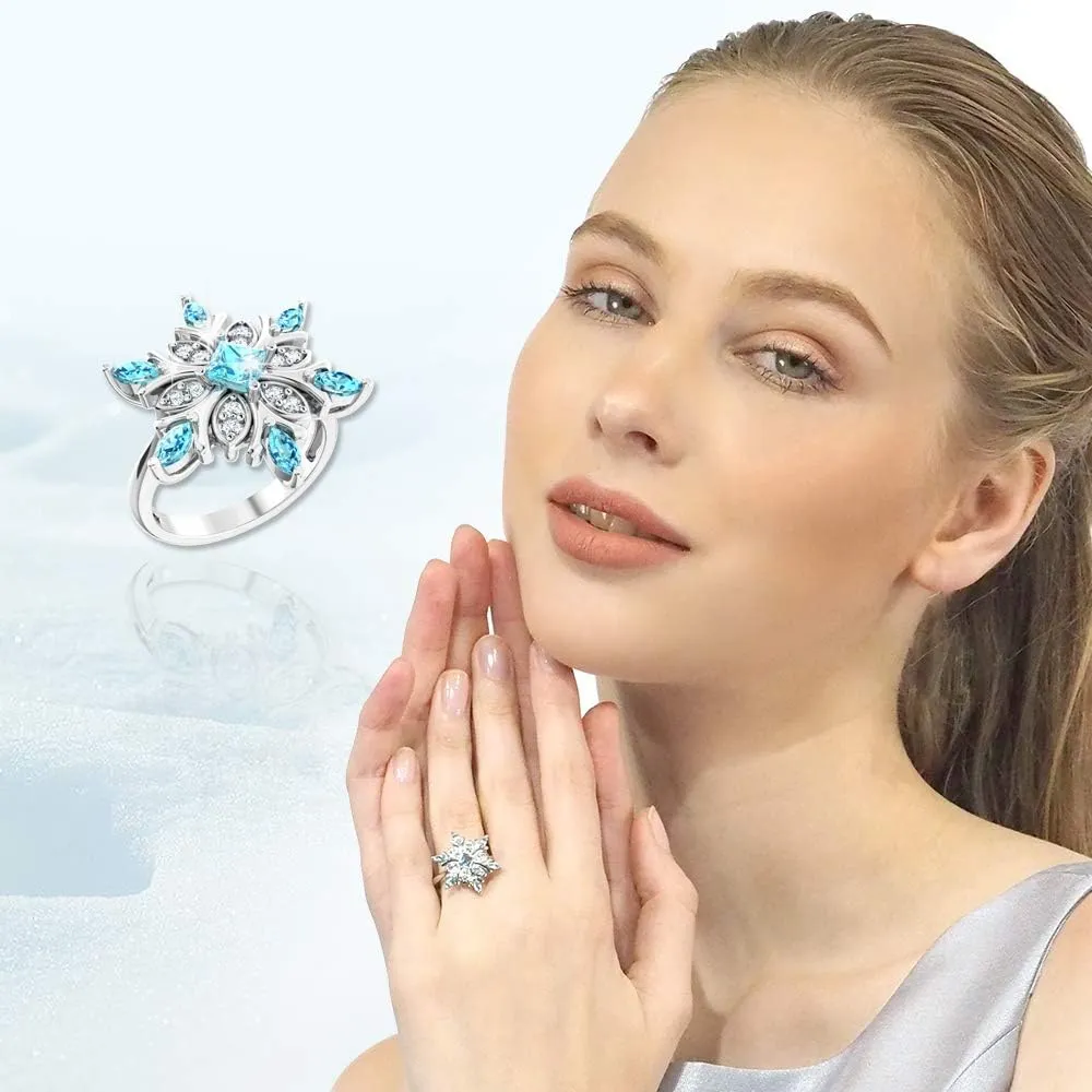 Women's 925 Sterling Silver Rhodium Plated Snowflake Gemstone Ring Prong Setting 1.12 Ct. Cubic Zirconia White Diamond Jewelry Ring Gift for Wedding Engagement Valentine's Day