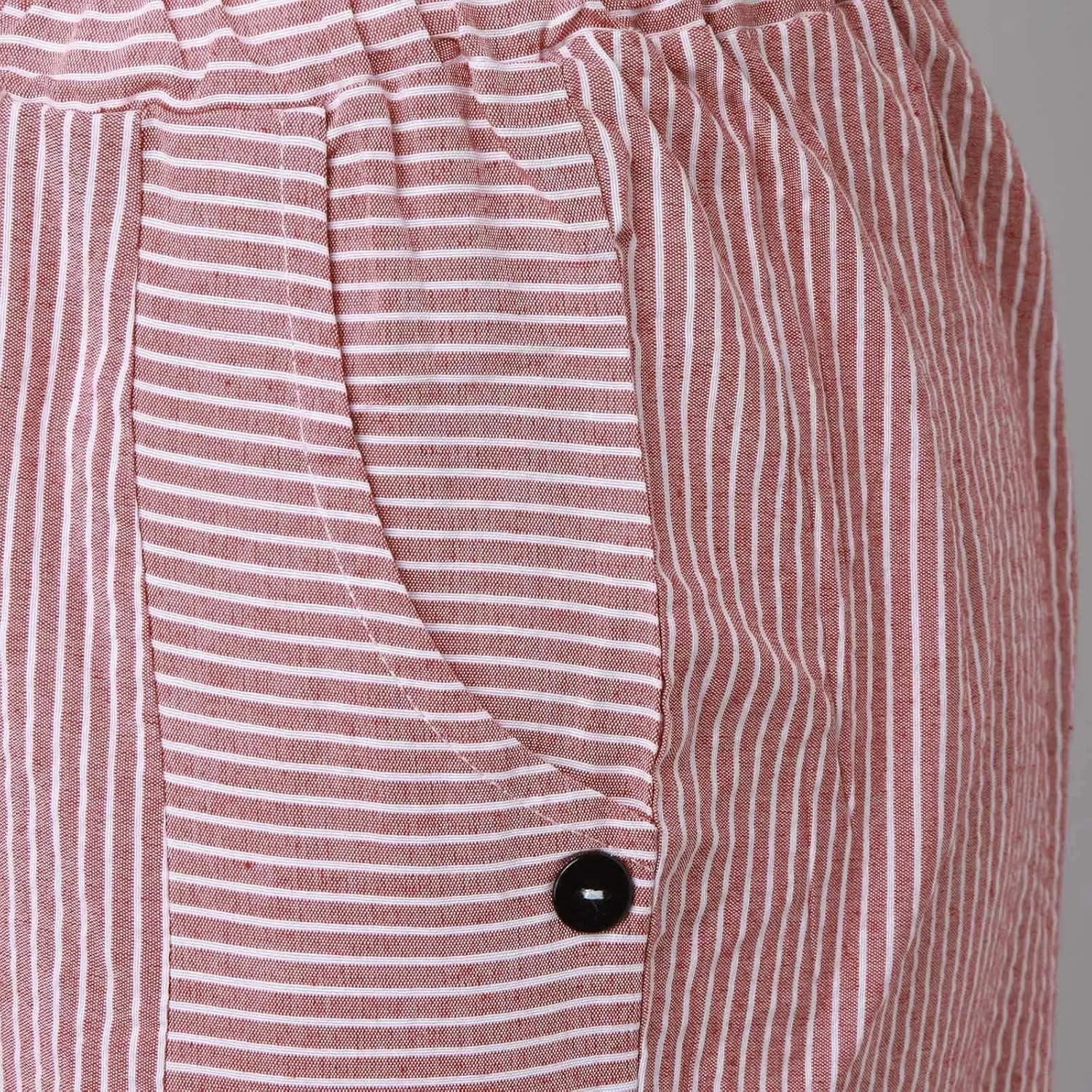 Women's Linen Pants Striped Side Button Elastic Waist Summer Trendy Pants Straight Leg Baggy Trousers with Pockets