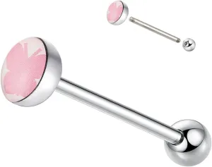 Women'S Pink Butterfly Pattern Tongue Rings, Stainless Steel Threaded Tongue Perforated Barbell Jewelry