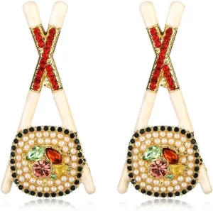 Womens Sushi Novelty Unique Fun Japanese Asian Themed Style Sparkle Cute Pretty Dangle Stud Earrings
